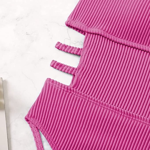 NEW 🌺 Women's One Piece Swimsuit Ribbed One Piece Swimwear Cutout Tummy Control - Picture 5 of 6